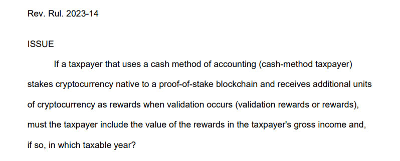 Crypto staking rewards are taxable once received: IRS