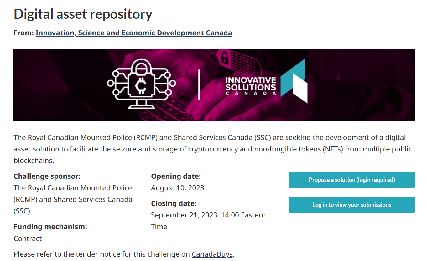 Canada to develop repository for storing crypto and NFT seizures