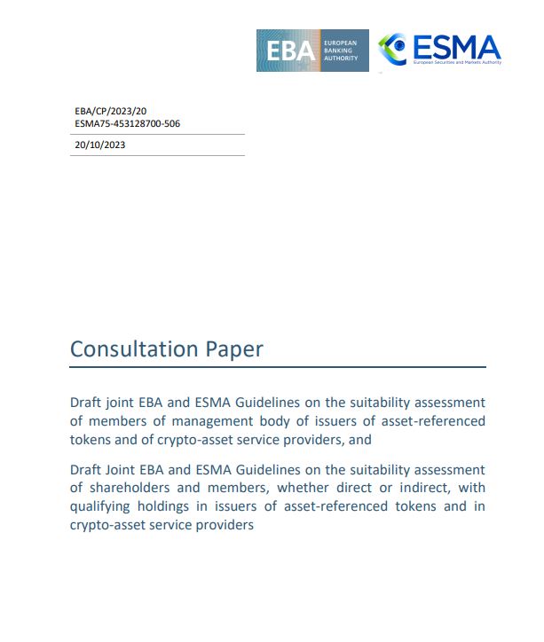 European Banking Authority, ESMA issue crypto entity suitability guidelines