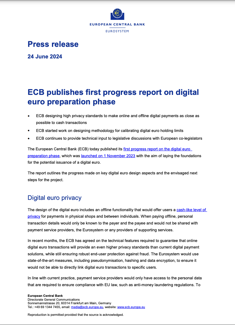 European Central Bank releases first CBDC progress update