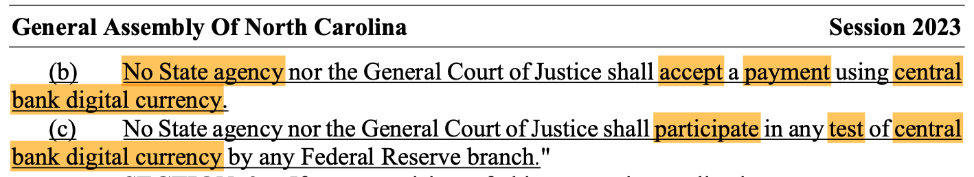 North Carolina’s CBDC ban bill heads to governor’s desk