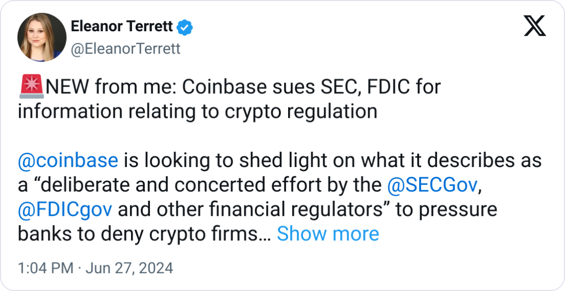 Coinbase sues SEC, FDIC over FOIA noncompliance