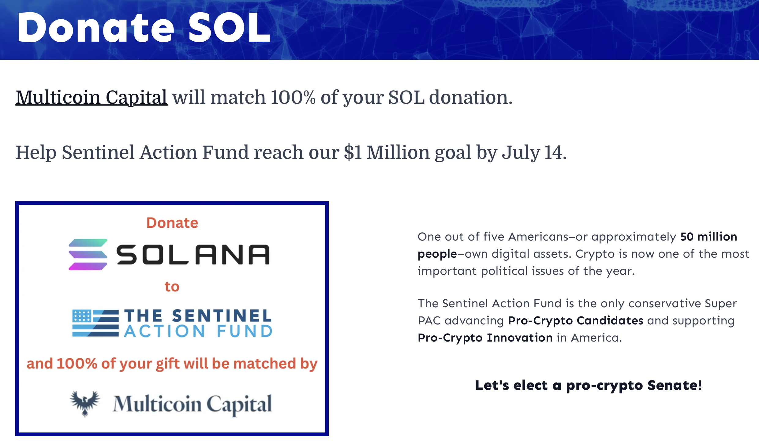 Crypto investor doubles Solana donations to pro-crypto PAC