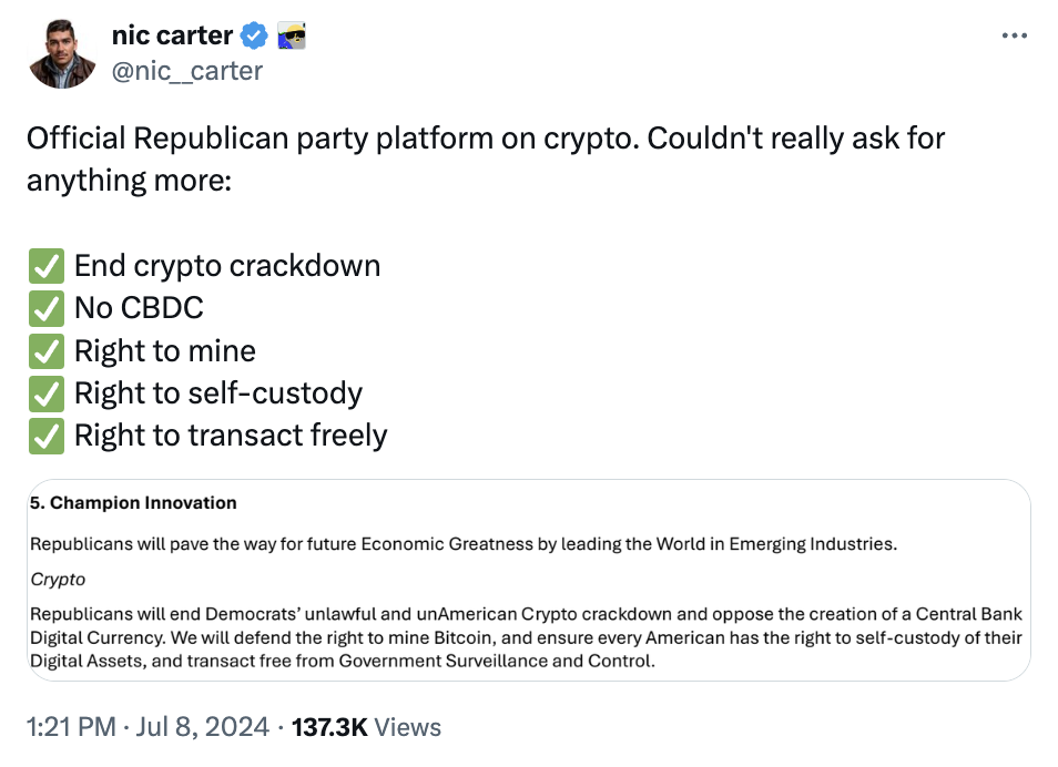 US Republicans under Trump include crypto in official party platform