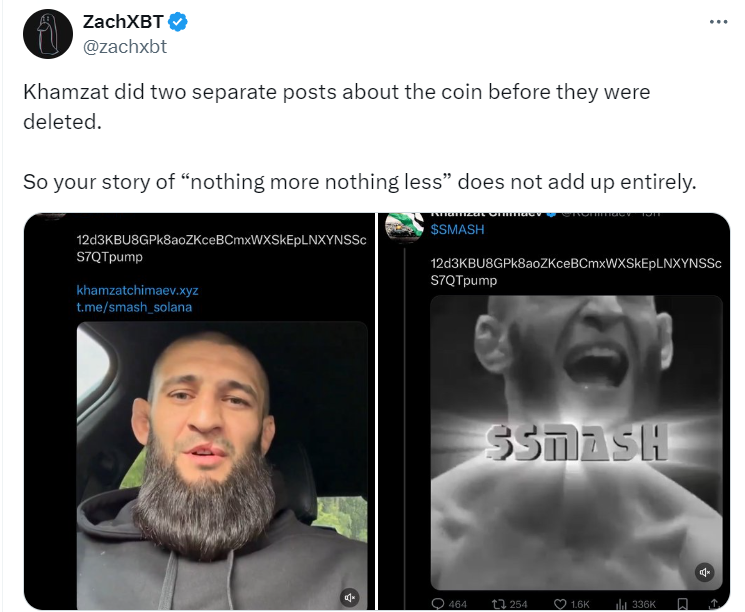 Khamzat Chimaev ‘wasn’t involved’ with SMASH memecoin — Manager