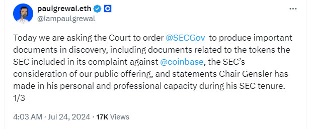 Coinbase files motion to compel in ongoing fight to get Gensler’s emails