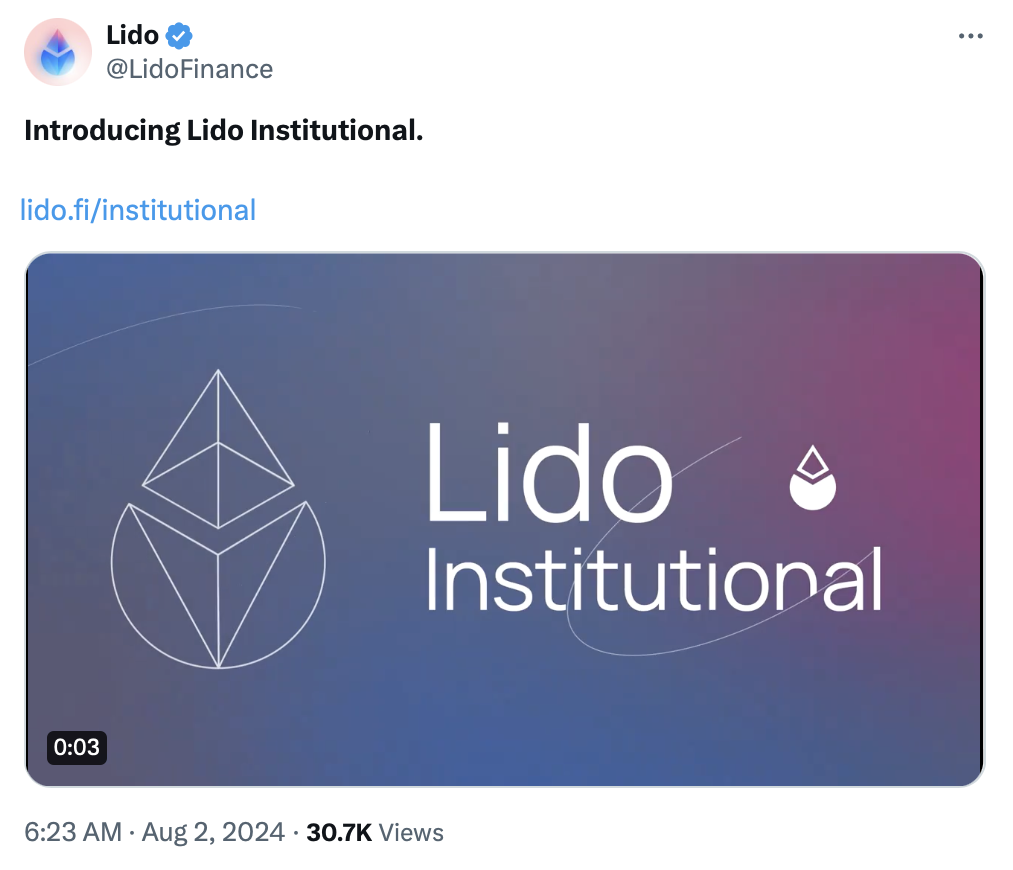 Lido launches institutional-grade liquidity staking solution