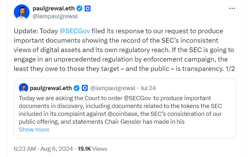 SEC pushes back against Coinbase's 'overly broad' discovery requests