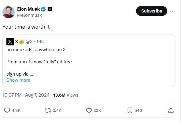 X halts ads for Premium+ users as Musk lawsuit challenges First Amendment