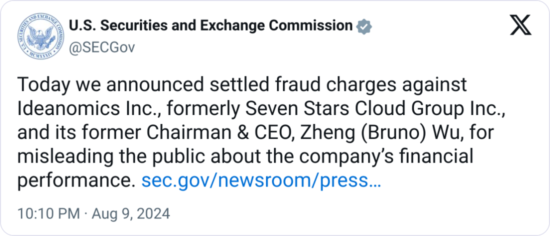 SEC and Ideanomics settle crypto revenue reporting fraud charges