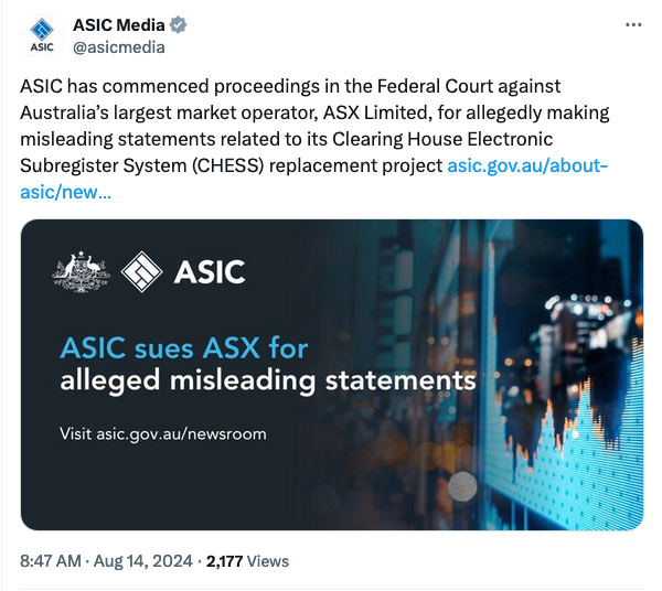 ASX sued over prior statements about its now-abandoned blockchain project