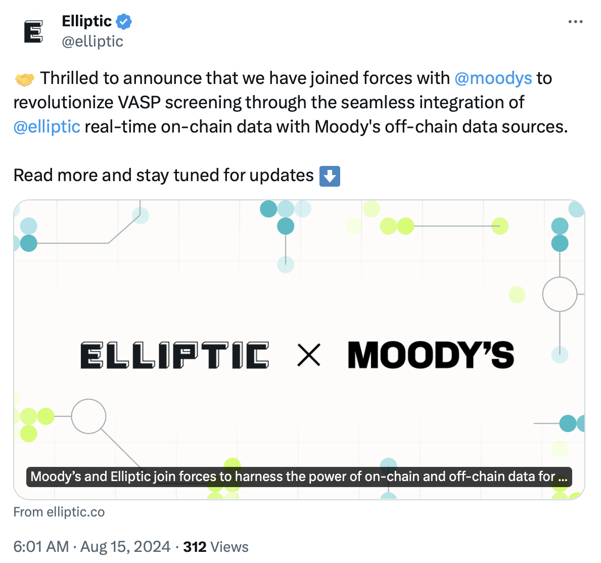 Moody’s, Elliptic join forces for enhanced VASP risk screening