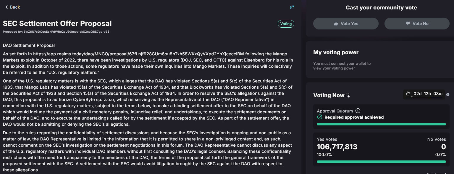 Mango Markets DAO mulls offering settlement with SEC