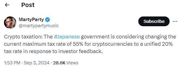 Japan’s finance regulator calls for lower crypto taxes in 2025