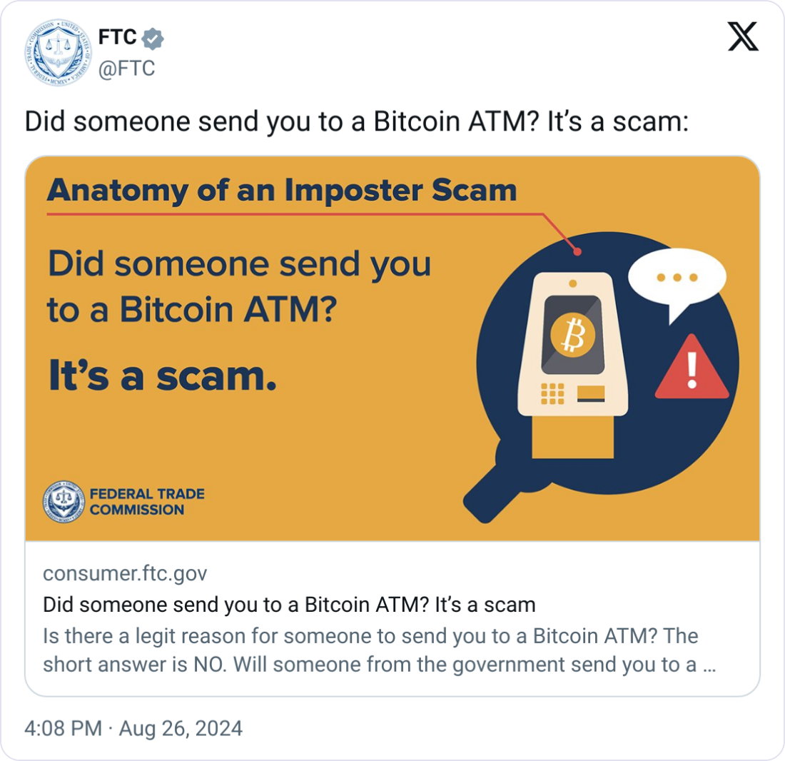 Crypto scams involving Bitcoin ATMs explode by 1,000% since 2020 — FTC