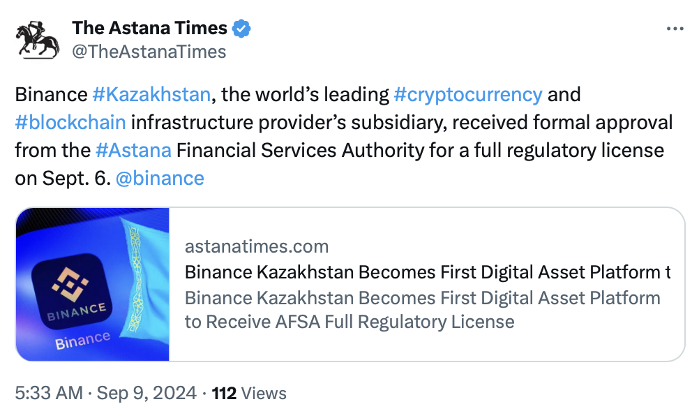 Kazakhstan mulls Binance, Bybit for digital asset trading 