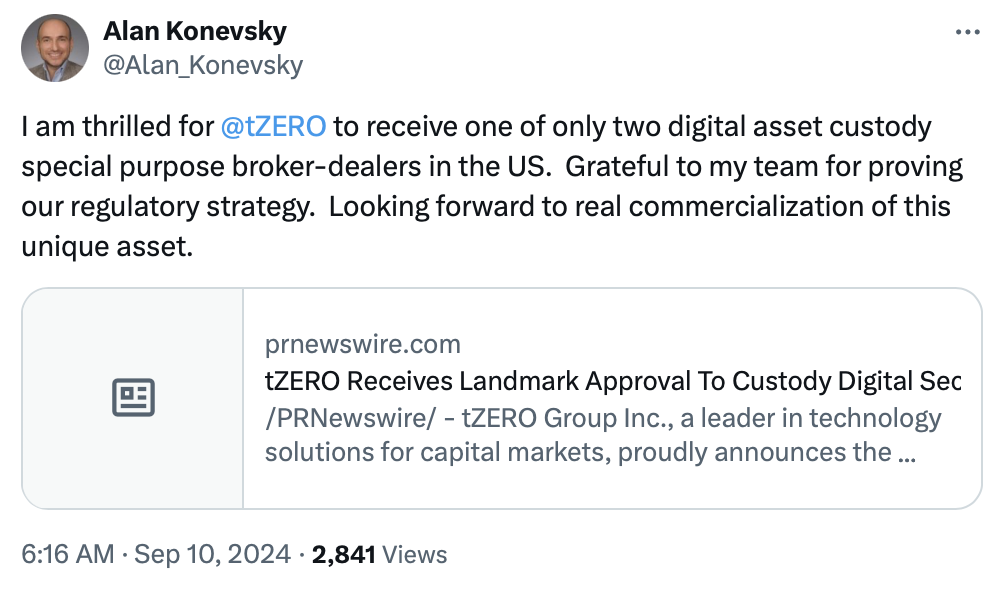 tZero becomes 2nd FINRA-approved broker-dealer for digital securities