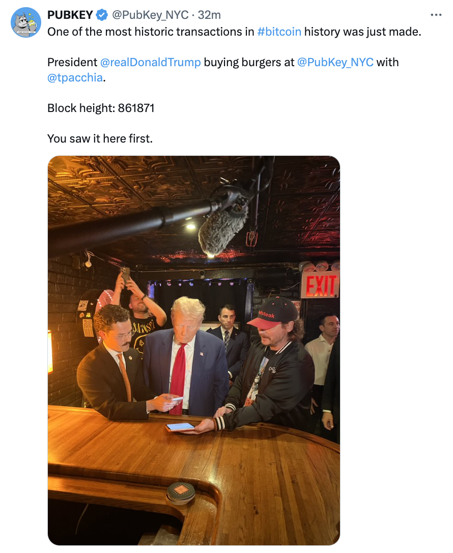 Donald Trump uses Bitcoin to buy burgers at NYC bar