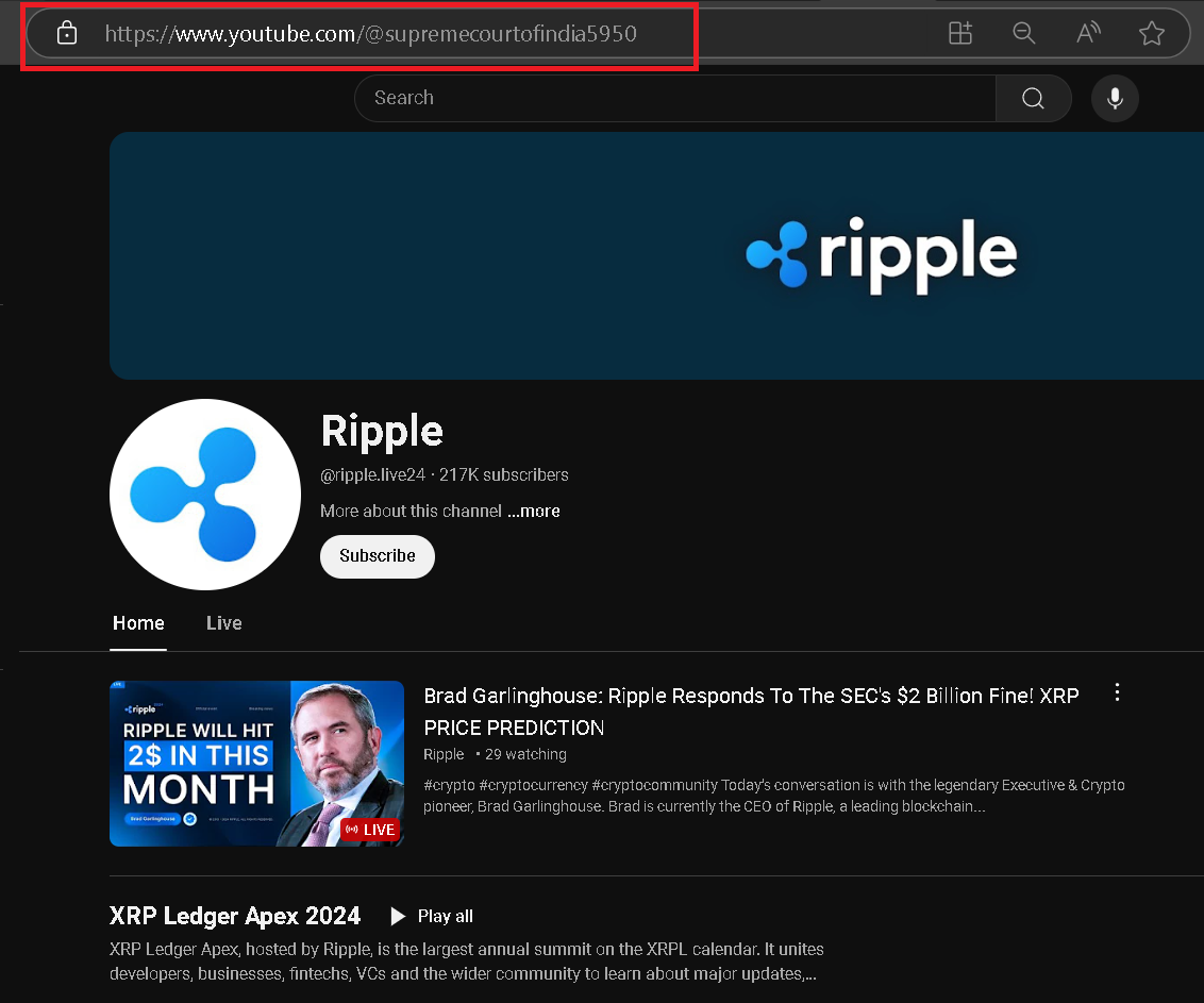 Supreme Court of India YouTube channel hijacked to shill XRP