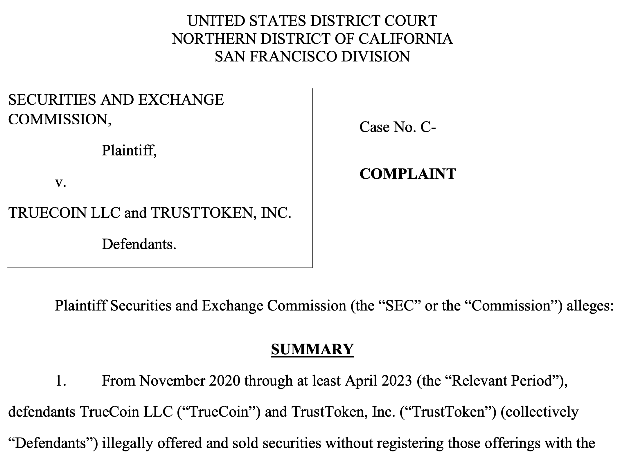 SEC settles charges against TrueCoin, TrustToken over TrueUSD 