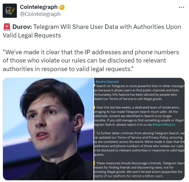 Telegram’s policy shift raises privacy concerns