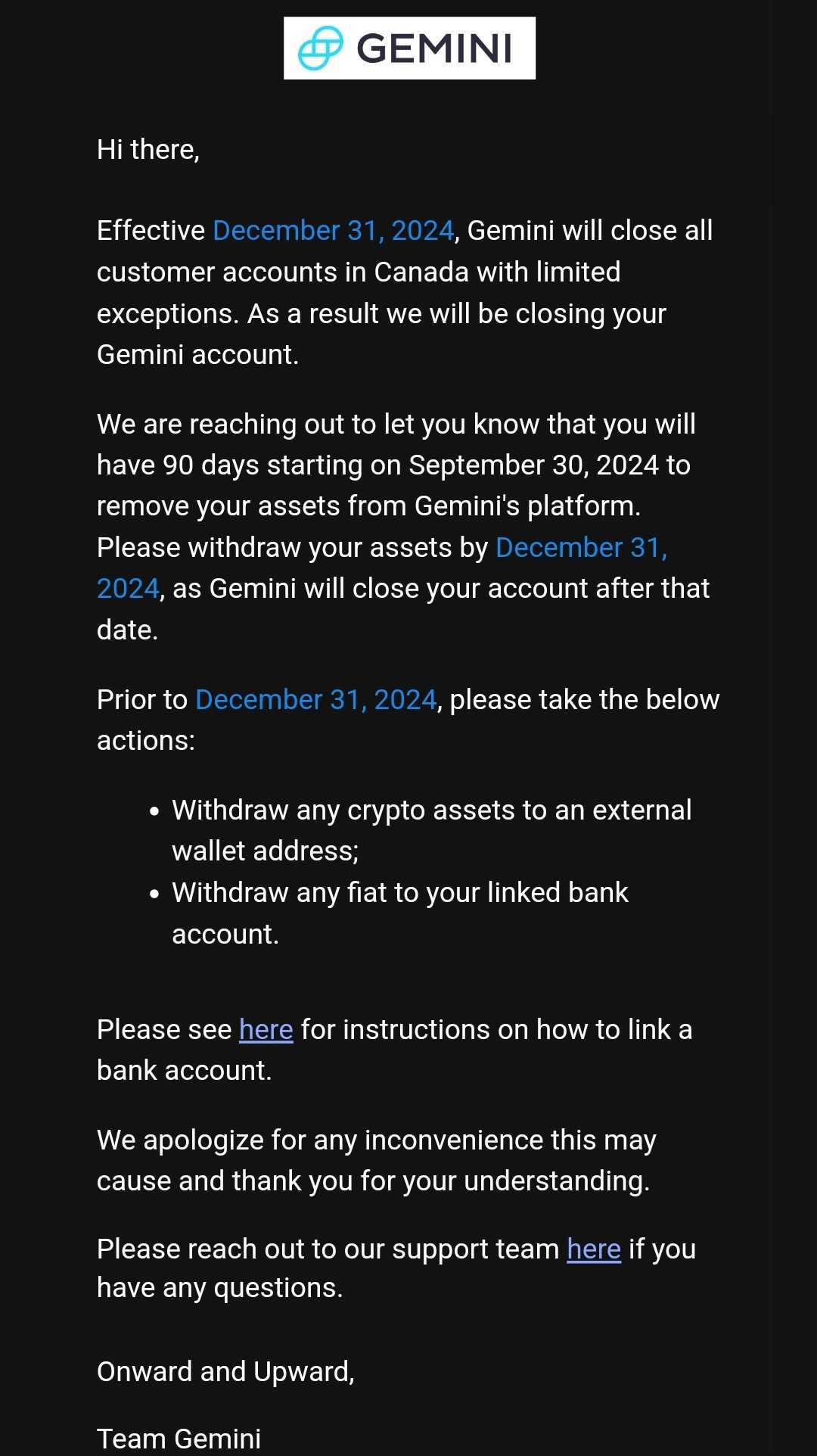 Crypto exchange Gemini to close all customer accounts in Canada