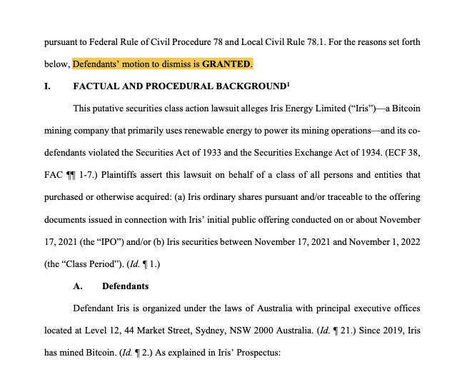Judge axes class action claiming Iris Energy misled investors during IPO