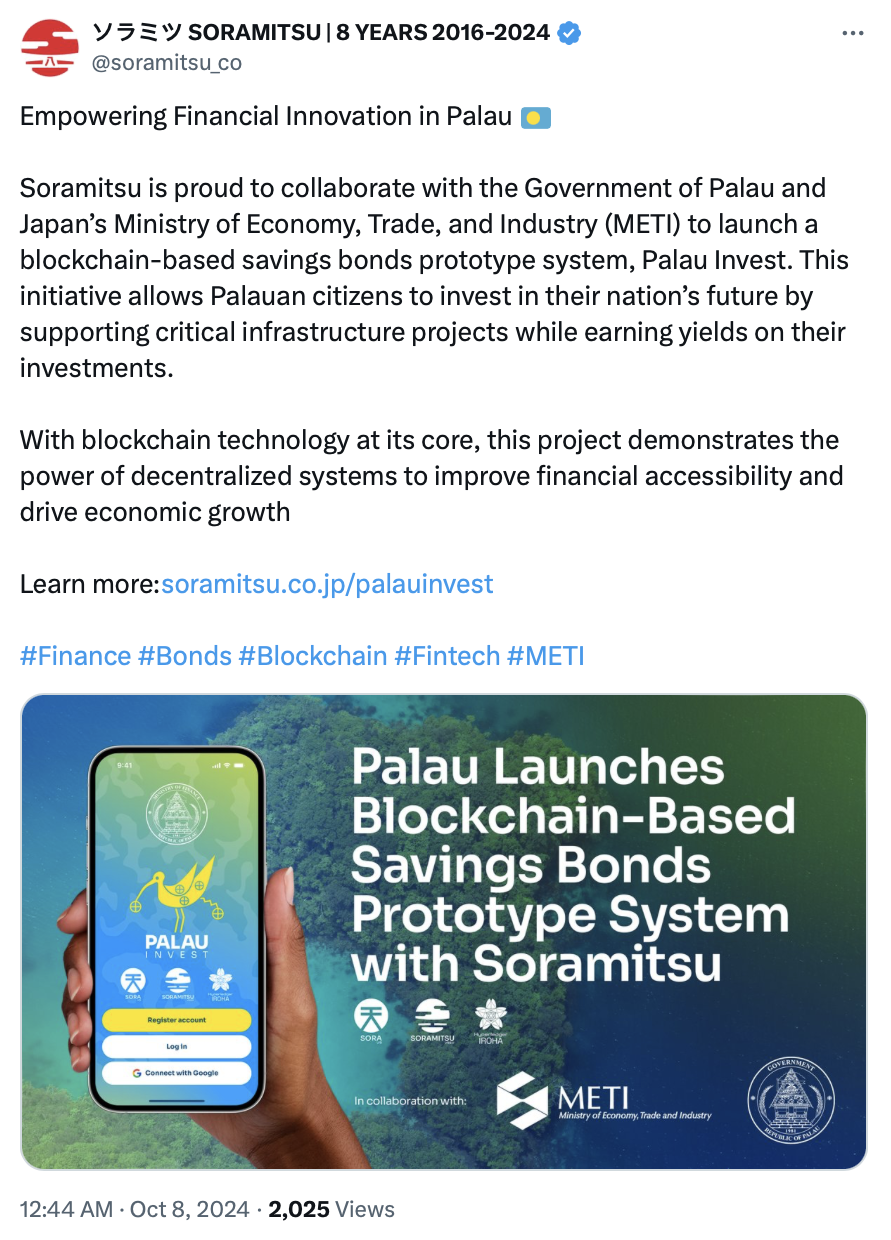 Palau introduces blockchain savings bonds with Soramitsu