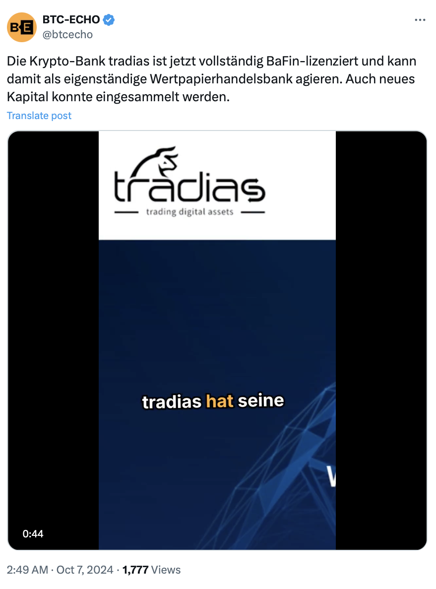 Tradias secures funding, BaFin license, eyes European expansion