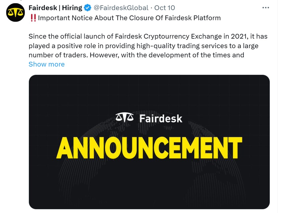 Fairdesk crypto exchange to shut down over regulatory concerns