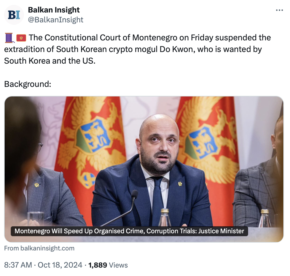 Montenegro halts Do Kwon’s extradition again ahead of appeal ruling