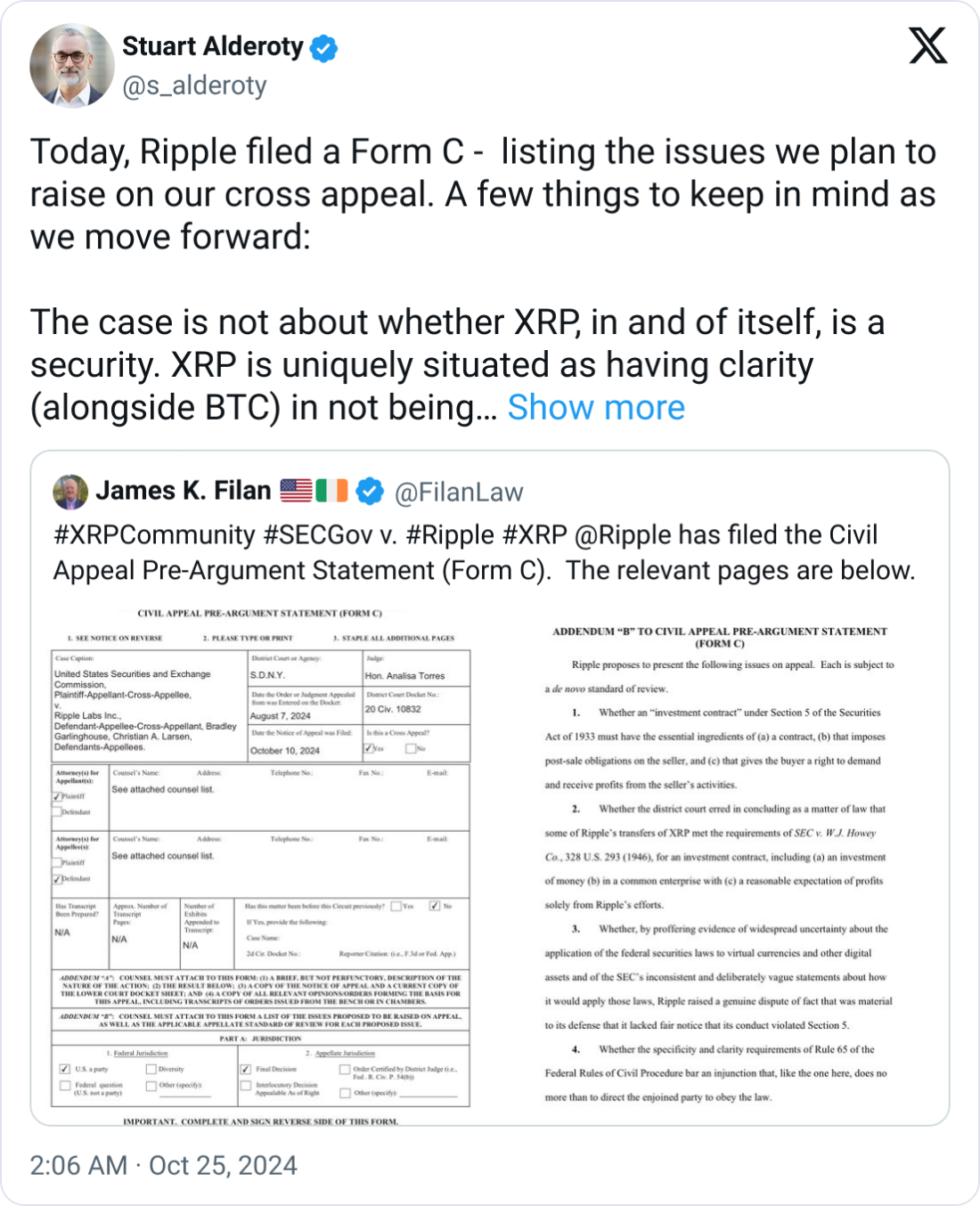 Ripple files Form C, appeals SEC ruling on XRP institutional sales